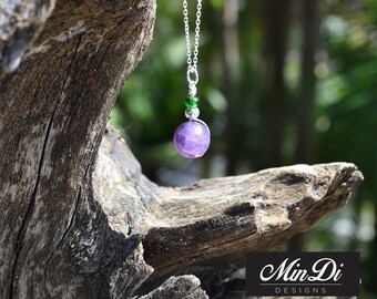 Handmade necklace / pendant with Sterling Silver, Amethyst & Glass Beads.