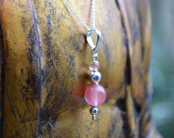 Handmade necklace / pendant with Sterling Silver & Cherry Quartz.