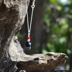 Handmade necklace / pendant with Sterling Silver, Black Onyx & Glass Beads.