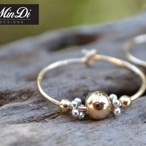 Handmade Pair of Hoop Earrings with 14K Yellow Gold Filled & Sterling Silver.