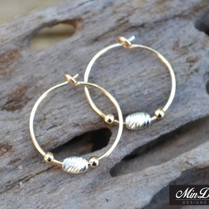 Handmade Pair of Hoop Earrings with 14K Yellow Gold Filled & Sterling Silver.