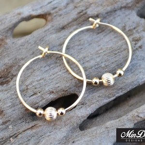 Handmade Pair of Hoop Earrings with 14K Yellow Gold Filled & Sterling Silver.