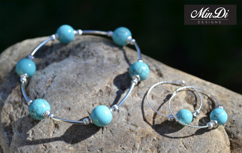 Dyed . Handmade stretch bracelet with Sterling Silver /& Turquoise Magnesite