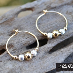 Handmade Pair of Hoop Earrings with 14K Yellow Gold Filled & Sterling Silver.