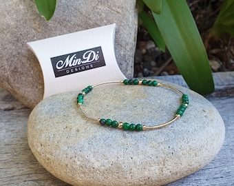 Handmade Stretch Anklet With 1/20 14K Yellow gold Malachite.