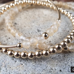 14K Yellow Gold Filled Stackable Bracelets With Citrine