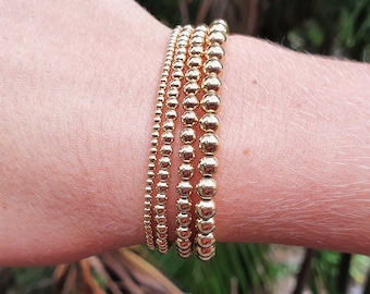 Handmade Stretch Bracelets with 14K Yellow Gold Filled Beads. 2/3/4/5mm