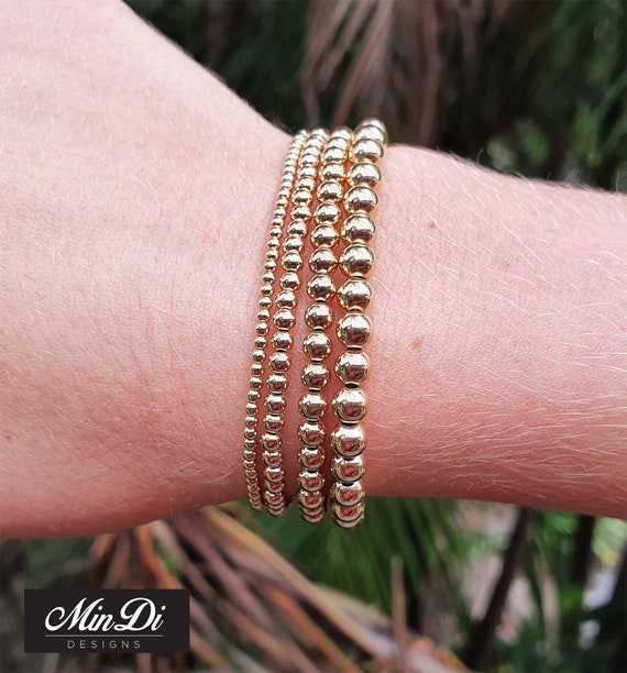 Solid Gold Beaded Bracelet, 14K Gold Ball Bracelets, Stacking Bracelets, Gold  Stretch Bracelet, Gold Gifts for Her, 3mm-4mm Bead Bracelret - Etsy