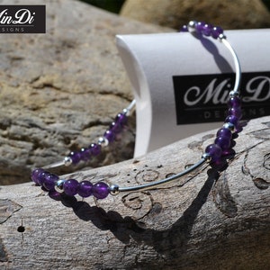 Handmade Stretch Anklet with Sterling Silver & Amethyst.