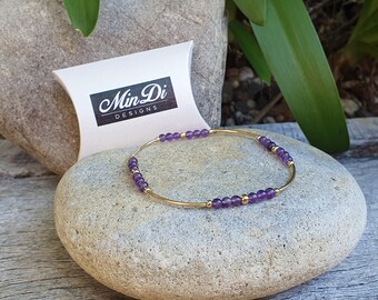 Handmade Stretch Anklet With 1/20 14K Yellow gold Filled & Amethyst.