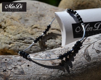 Handmade Stretch Anklet with Sterling Silver & Black Onyx.