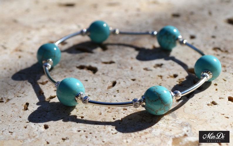 Dyed . Handmade stretch bracelet with Sterling Silver /& Turquoise Magnesite