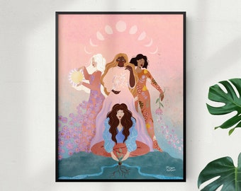 Moonsisters - Posters or Card in 5 sizes available - Goddess of all 4 seasons