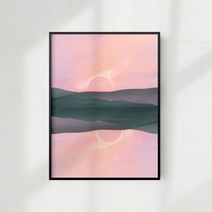 Pink Sunrise - Posters en kaarten in 5 maten - Prachtige roze en lila zonsopgang van de heuvels en bergen - abstracte kunst aan de muur