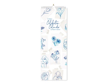 Calendario perpetuo dei compleanni - Planner per feste floreali blu