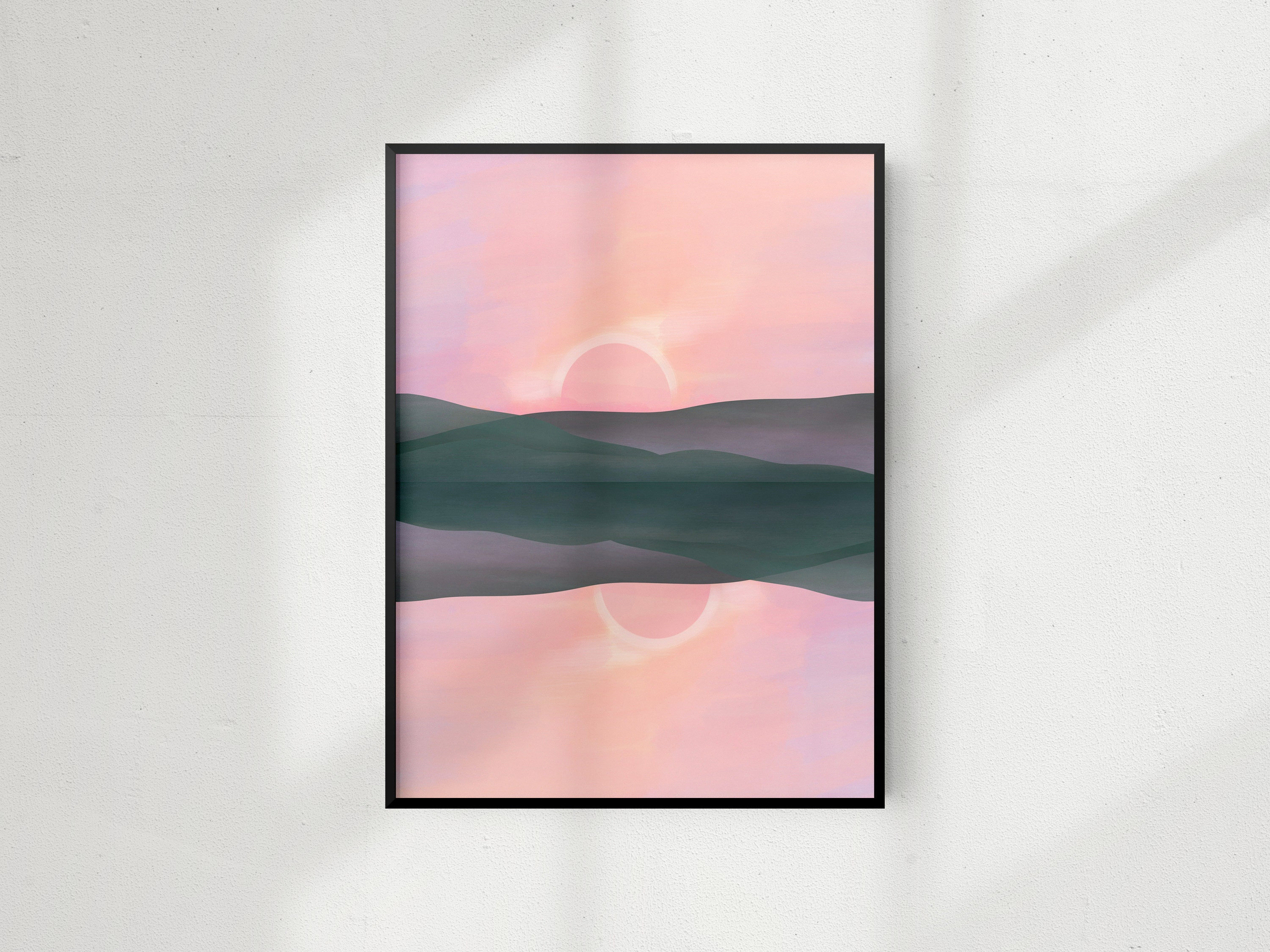 Pink Sunrise - Posters and Card in 5 sizes - Gorgeous pink and lilac sunrise of the hills and mountains - abstract wall art