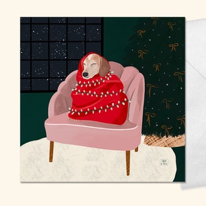 Doggy Christmas card - enkele kaart, of set van 9x (14x14 cm) + gratis witte enveloppen