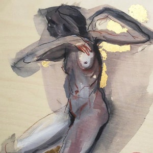 Female Figure Painting: Acrylic, Graphite & Gold Leaf on Wood Panel
