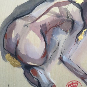 Female Figure Acrylic Painting with Gold Leaf on Wood Panel