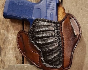 SIG P365 Custom Handmade Leather Holster with Caiman, Sig Holster, Custom Holster, Concealed Carry, 365 Holster, Pancake Holster, Exotic