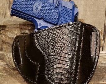 Kimber Micro 380 Custom Handmade Leather Holster with Lizard, Kimber Holster, Pancake Holster, Concealed Carry, 380 Holster, Exotic