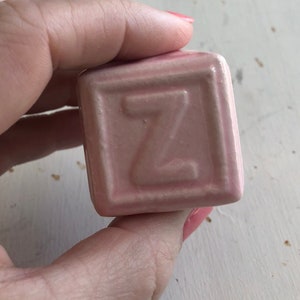 Macrame Bead-Square Bead-Ceramic-Decorative-Pink Bead-Pink-Baby Pink-Vintage Macrame Bead-Large Bead-Numbers-Letters-3-A-C-Z-Childs block