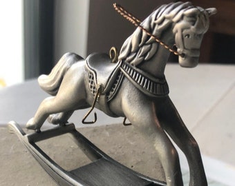 Hallmark Rocking Horse Christmas Ornament-1995-Pewter Rocking Horse-Anniversary Edition-Celebrating 15 Years-Collectible-Stocking Stuffer