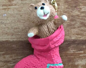 Stocking Pal-Little Bear in a Stocking-Hallmark-Keepsake Ornament-1989-Miniature Ornament-Christmas Ornament-Cute Bear in a Stocking-ToyBear