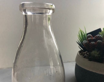 Glass-Milk Bottle-Milk Jar-Milk Bottle Decor-Farm House Decor-Flower Vase-Bottle Centerpiece-Dairy Bottle-Quart Bottle-Embossed Words