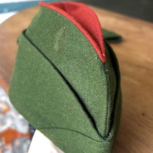 French Foreign Legion Side Cap-1950s-Size 56-Limoges-Hunter Green-Army Green-Red on Top-Antique Military Hat-Military Cap-Militaria-Wool