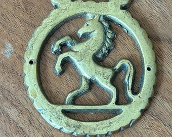 Horse Medallion - Brass - Horse Rearing Up On Hind Legs - Horse Accessory - Collectible- Vintage Horse Medallion