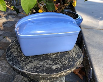 Hall Covered Refrigerator Bowl - Made Exclusively for Westinghouse - Made in USA - Rectangular Dish - Periwinkle - Loaf Pan -Art Deco Design