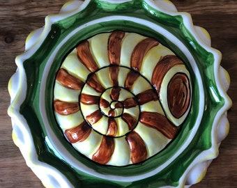 Ceramic Baking Mold-Shell Design-Green-Yellow-Brown-White-Vintage Baking Mold-Wall Hanging-Decorative Baking Mold-Farmhouse-Country Kitchen