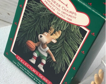 Hallmark - Keepsake Ornament - Reindeer Champs - Prancer - 1988 - Third in Reindeer Champs Series - Third in Collectors Series - Basketball