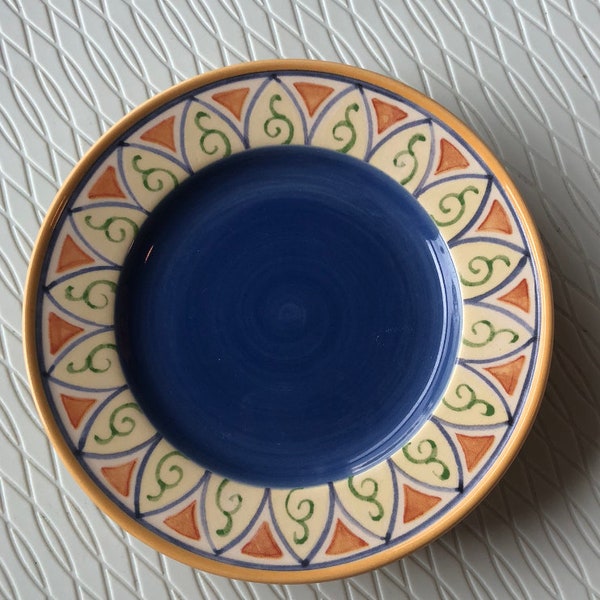 Small Plate-Pfaltzgraff-Bread Plate-Villa Della Luna Pattern-Dessert Plate-Blue Plate-Blue Plate with Decorative Edge-6 inch plate