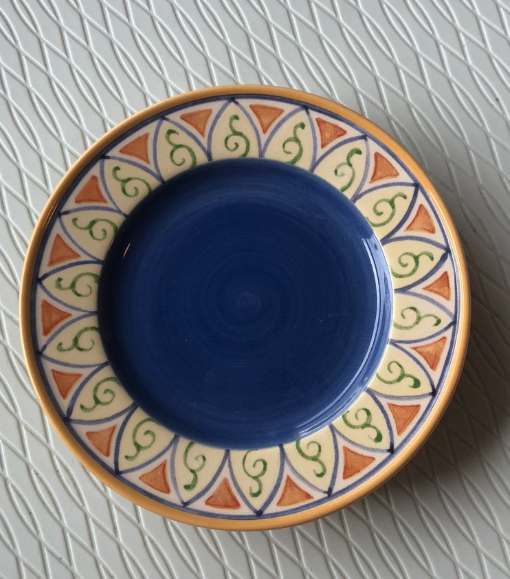 Klein bord-Pfaltzgraff-Broodplaat-Villa Della Luna Patroon-Dessertbord-Blauwe Plaat-Blauwe Plaat Met Decoratieve Rand-6 inch bord