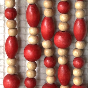 Garland-Wooden Red Beads-Natural Wood Colored Beads-36 feet long-Modern Farm House-Christmas Tree-Four 9 foot Sections Wired Together