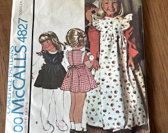 Toddlers Clothing Patterns-McCalls-4827-Childs Pattern-Toddlers Size 3-1975-Toddlers Pinafore-Toddlers Jumper-Toddlers Blouse