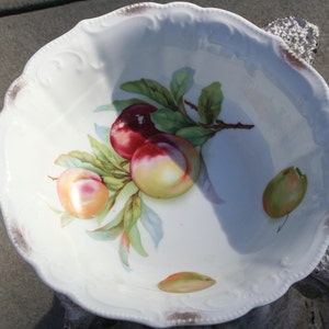 Vintage Bavarian Serving Bowl-Bavarian Back Stamp-Fruit Decoration-Decorative Edge-Made in Bavaria Germany-Large Bowl-White Serving Bowl