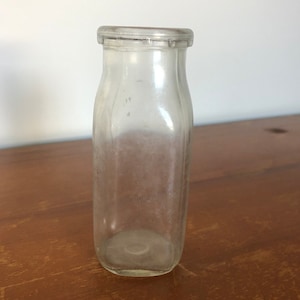 half pint bottle-cream-square bottle-8 ounces-clear glass bottle-small bottle-milk bottle-farm house decor-kitchen decor-collectible image 1