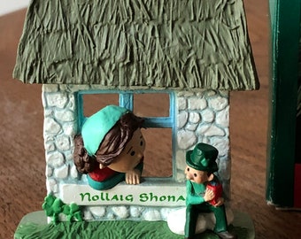 Hallmark-Keepsake Ornament-1990-Irish Windows of the World-Christmas Ornament-Nollaig Shona-Merry Christmas in Gaelic-Leprechaun