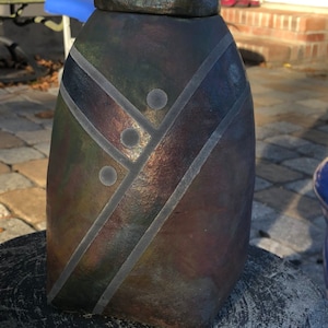 Raku Fired Vase - Raku Fired Box - Sandy LaCour - Vase with lid - Handmade pot with lid