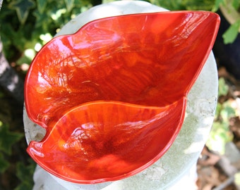 Split Dish-Pottery-Orange-Cal Style 2704 USA-Vintage Pottery-Vintage Split Dish-Cal Pottery-Retro Pottery-Cal Style Pottery-Halloween