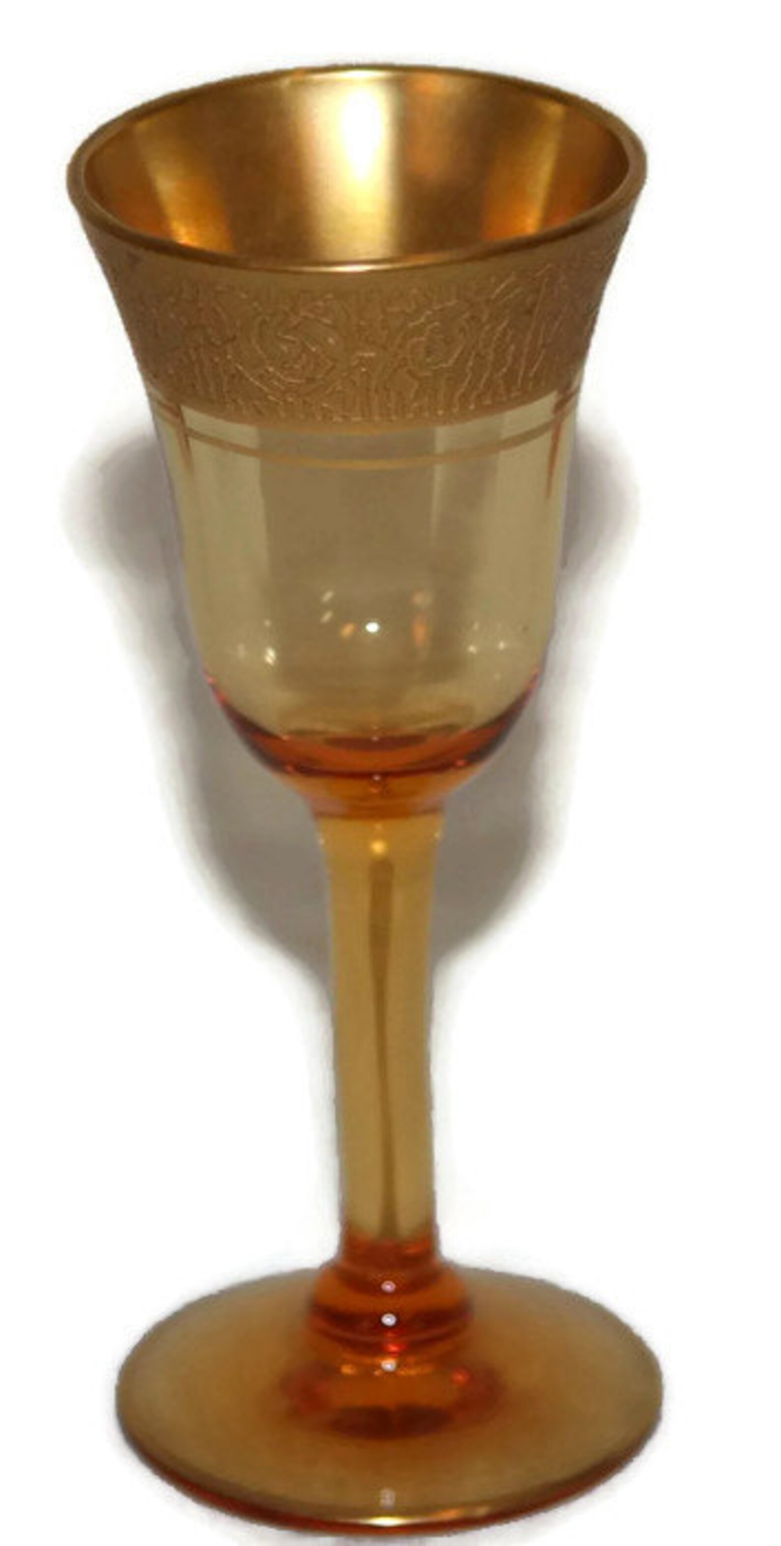 Amber Cordial Glasses Set of 8 Gold Trim Vintage Barware Etsy