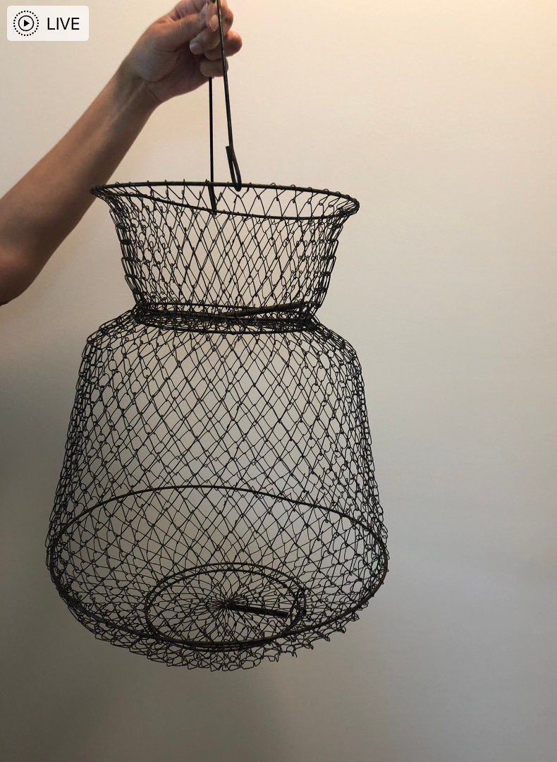 Large Metal Mesh Basket-fish Basket-hinged Bottom-large Hanging