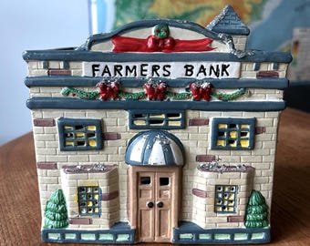 Farmers Bank-Bank-lighted house-No Box-1995-1995 Collection-Made in China-Christmas Decoration-Includes Light Cord-Christmas Collectible
