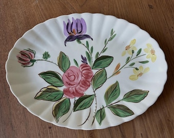 Blue Ridge-assiette de service-plateau-fleur rose-rose-violet-jaune-vert feuilles-plat de service de forme ovale-assiette ovale