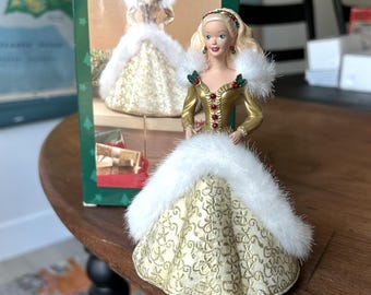 Barbie-Hallmark-Stocking Hanger-Stocking Holder-Barbie Stocking Holder-Gold Gown-Holiday Dress-Holiday Barbie-Childs Stocking Holder