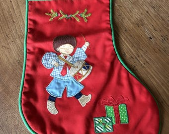 Drummer Boy-Christmas Stocking-Vintage Stocking-Boys Stocking-Kids Stocking-Childs Stocking-Christmas Stocking-Red Stocking