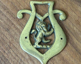 Lion Medallion - Brass - Lion Rearing Up On Hind Legs - Horse Accessory - Collectible- Vintage Horse Medallion